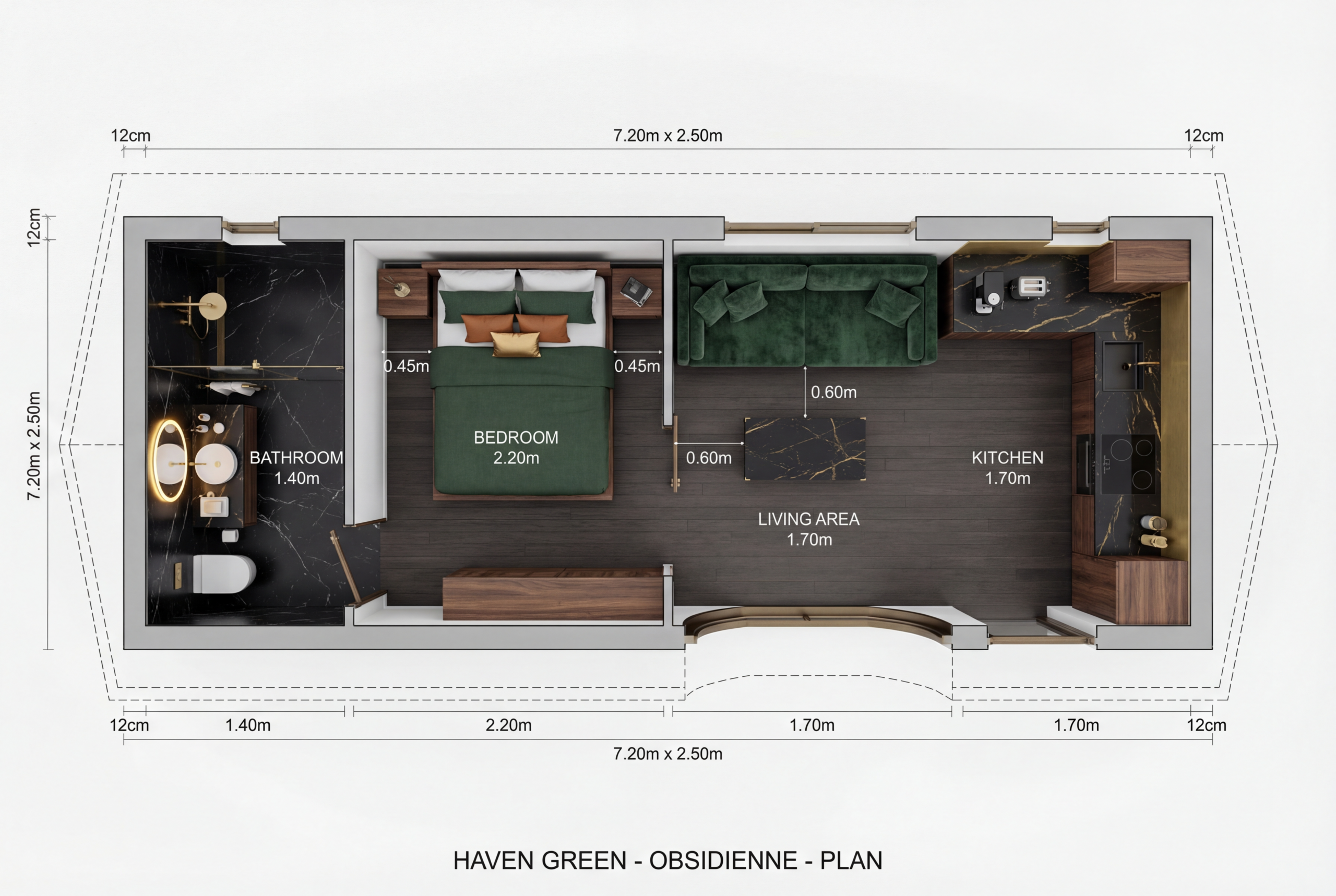 Interieur tiny house de luxe Obsidienne - Haven Green