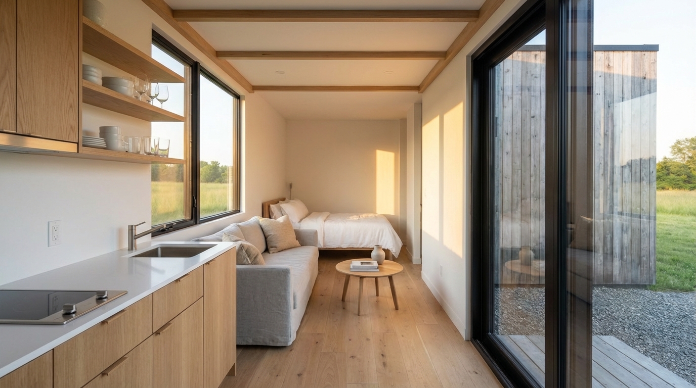 Petite maison Modulaire Evolutive - cuisine ouverte Haven Green